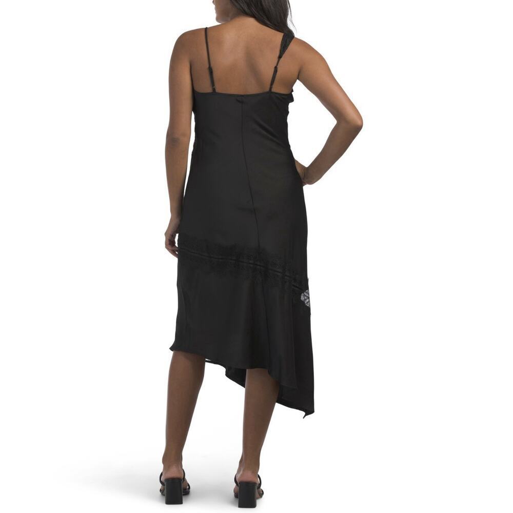House of Harlow Women's Satin Lace Dress Asymmetrical Black Side Zip Size XS NWT - Picture 2 of 16
